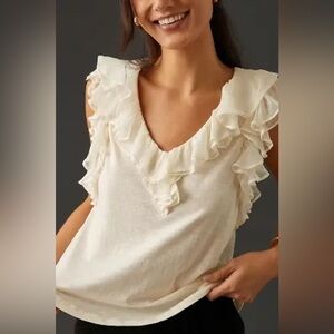 Anthropologie Cream Ruffle Blouse